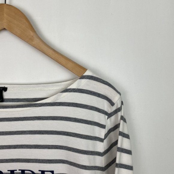 J.Crew L Bride Boatneck Top Striped Gray White Navy Cotton Wedding Bachelorette - Picture 6 of 12